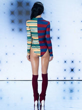 FREAK CITY Women Sporty Spliced Printed Bodysuit Retro Street Fall Multi-Color